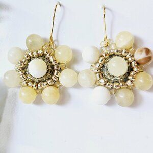 2/$27 | Yellow Marble Mini Shield Beaded Indigenous Hoop Earrings | Handmade